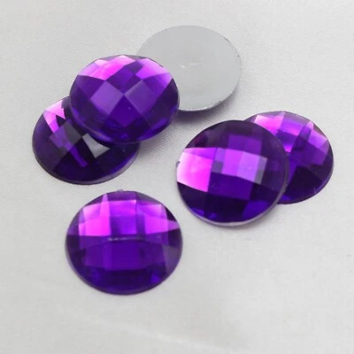50 Dark Purple Flatback Acrylic Rhinestone Round Gem Beads 18mm No Hole - Image 1 of 4