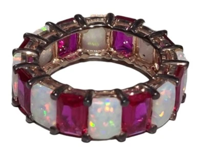 Nueva alianza de boda de 3 quilates corte esmeralda rubí ópalo oro vermeil en ley para siempre Foto 1 de 4