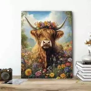 Highland Cow Wall Art  Canvas Unframed/Framed - Picture 1 of 7