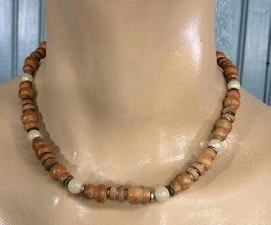 Brown Wooden Beaded Women's Boho Hippie Retro Barrel Necklace - Picture 1 of 5