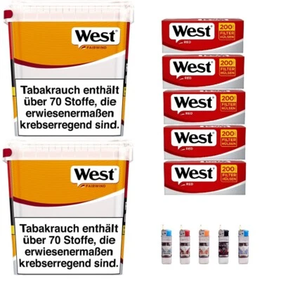 2x West Yellow 235g Eimer Volumentabak Stopftabak + 1000 Hülsen + 5 Feuerzeuge - Bild 1 von 2