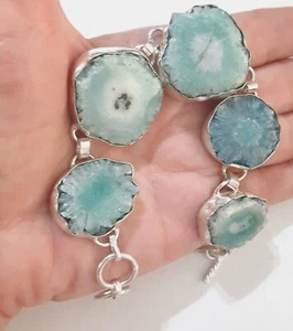 Blue Solar Quartz Link Bracelet 925 Silver Plate1*7.5 to 8 Inch - Picture 1 of 7