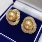 10-11MM natural gold freshwater pearl earrings 18K Zircon inlay Men Minimalist