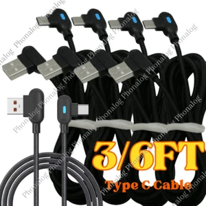 90 Degree Right Angle USB to Type C Charger Cable Fast Charging Type Sync Cord - Picture 1 of 14