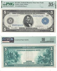 1914 $5 Federal Reserve Note PMG VF-35 EPQ Fr-851a - Picture 1 of 3