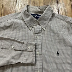 Vintage Ralph Lauren Hemd Herren Large creme blau kariert blau Pony - Bild 1 von 12