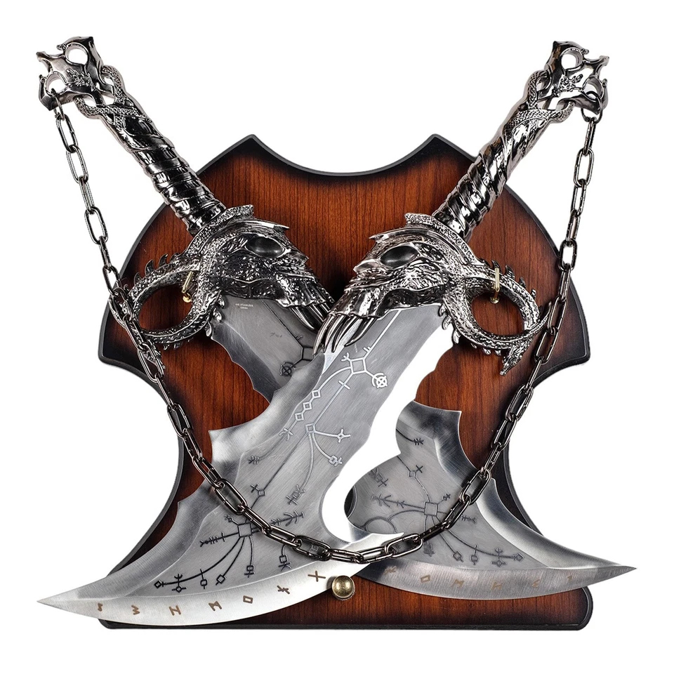 Juego de espada Kratos de doble hoja God of War con placa (plata) Foto 1 de 4