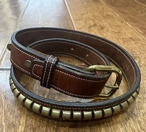 Tory English Bridle Leather Belt Brass Studs Sz 28 USA British Tan - Picture 1 of 6