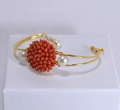 BRACCIALE  ARGENTO SEMI RIGIDO DORATO PALINI CORALLO ROSSO 3 mm        AGRP 0138 - Immagine 1 di 3