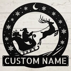 Personalized Santa Riding a Sleigh Metal Sign Holiday Decorations Christmas Gift - Picture 1 of 5