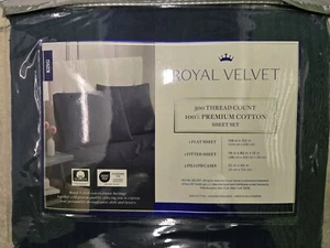 Royal Velvet Sheet Set King 300TC Navy  100% Cotton Bedroom Sheets NEW - Picture 1 of 4