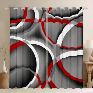 Retro Circle Geometry Curtain Printed Design 42W X 84L Inchs 2 Panels Set Stripe - Picture 1 of 6