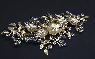 Gold tone hair comb bridal wedding crystal rhinestone hair accessories ha1925 - Image 1 of 4