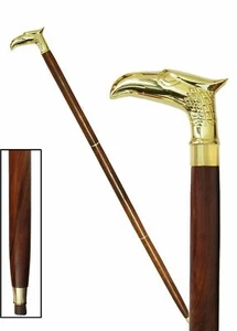 Bastón de madera con mango de cabeza de águila de latón para personas mayores hombres mujeres regalo itm - Imagen 1 de 2