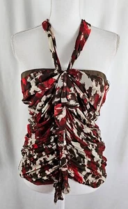 New Robert Rodriquez Womens Top Halter Lined Red Brown Gray Silk Size 10 - Picture 1 of 6
