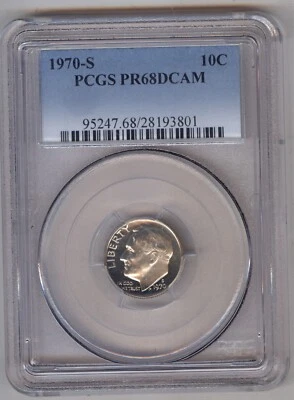 1970-S Roosevelt Dime 10C + PCGS + PR68DCAM - Image 1 of 2