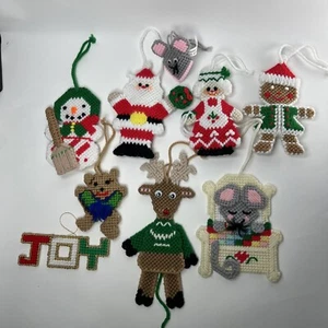 Vintage Lot of 9 Handmade Christmas Ornaments Cross Stitch 3D Joy Santa Snowman - Picture 1 of 20