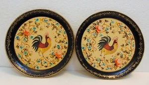 Set of 2 ISCO Handpainted Alcohol Proof Wooden Plates Rooster Design Japan - Picture 1 of 9