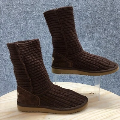 UGG Australia Winter Snow Boots Womens 8 Knit Cardy Brown Mid Calf Sherpa 5857 - Image 1 of 4