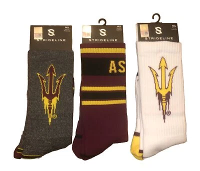 Strideline Arizona State University ASU Sun Devils Socks 3-Pair Men M/L 8-12 $54 - Image 1 of 4