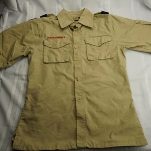 Boy Scouts of America Shirt Youth Large Tan Short Sleeve Uniform Button Up BSA - Picture 1 of 14