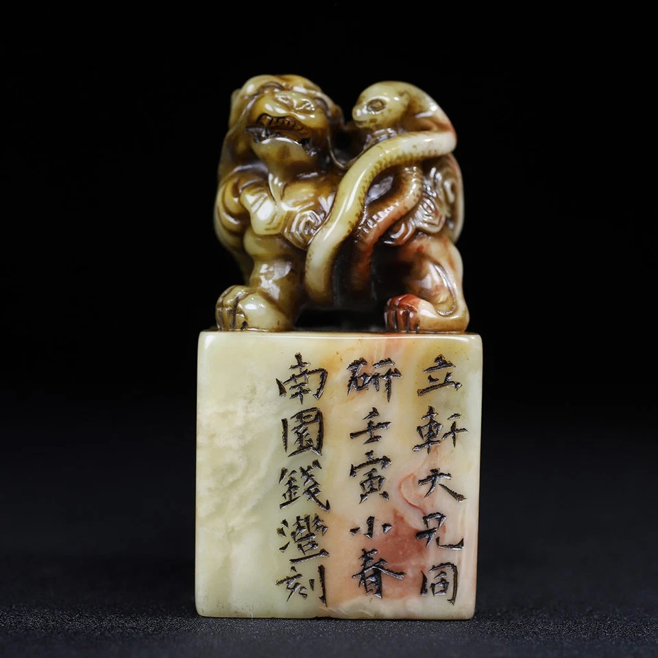 Piedra Shoushan natural china tallada a mano exquisita sello de tortuga negra 7794 Foto 1 de 4