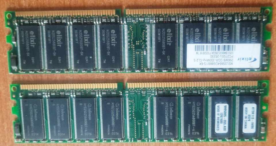 2x  Ram DDR 256 Mb 333 MHz; infineon + elixir - Immagine 1 di 1