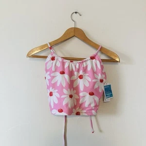 New Lime Ricki Daisy Floral Cage Bra Swim Top Large Sewn Pads Bra Bikini Tankini - Picture 1 of 10