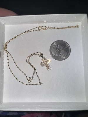 10kt Solid Gold 20in Mirror Link Chain With Dainty Cross Pendant - Image 1 of 4