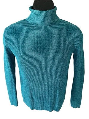 Suéter acanalado punto de referencia para mujer cuello alto medio verde azulado manga larga Foto 1 de 4