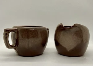 Frankoma Pottery 1948 5A 5B Sugar Bowl (no Lid) & Creamer Plainsman Brown - Picture 1 of 11