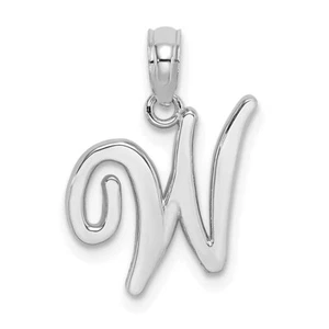 10K White Gold Polished W Script Initial Charm Pendant Perfect Gift for Her - Picture 1 of 6
