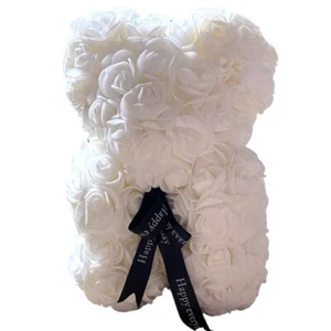 "Happy Everyday" 9 in Foam Rose Floral Bear-White-New - Picture 1 of 5