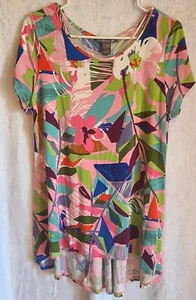 Kate Mallory Tunic Top XL Short Sleeve Stretch Multi-Color Abstract - Picture 1 of 7
