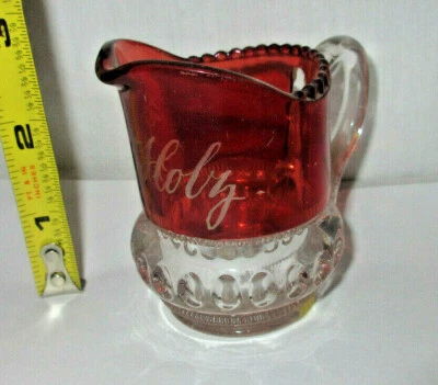 ANTIQUE RUBY RED FLASH CUT TO CLEAR  SOUVENIR   glass  W. HOLZ. - Image 1 of 3