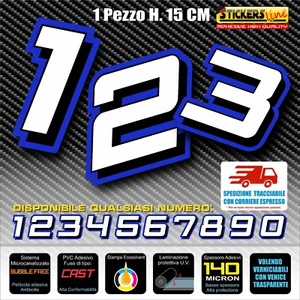 Adesivi numeri gara M 8 numeri Moto Gp CIV SBK Go Kart Quad Scooter Auto H 15 cm - Foto 1 di 3