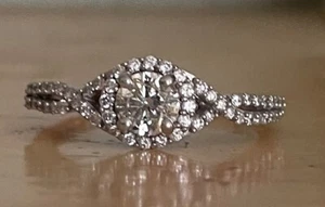 14ct. White Gold 1 ct. total Real Diamond Ring Size S. Centre gem 0.60ct. Cert. - Picture 1 of 15
