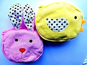 Vintage 2 x child's PURSE GIFT BAG Pink Rabbit & Yellow Chick canvas zipped - Picture 1 of 11