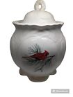 G - Beautiful Handmade Signed Vintage 70's Birds Cardinal White Cookie Candy Jar