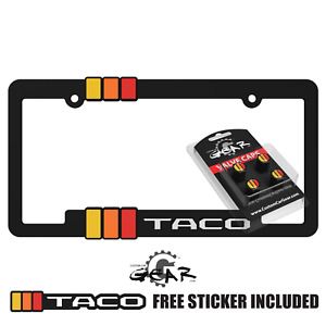 RETRO Heritage Stripe TACO License Plate Frames w/ Valve Stem Caps Fits Toyota