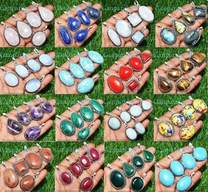 Lotes al por mayor de piedra lunar, cuarzo rosa y piedras preciosas mixtas enchapados en plata 925 - Imagen 1 de 44