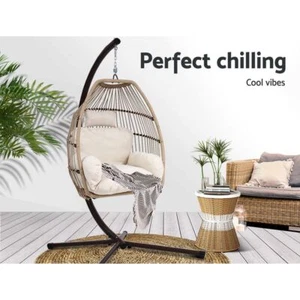 Hanging Egg Swing Chair With Cushion Wicker Rattan Hammock Outdoor Furniture - Picture 1 of 7