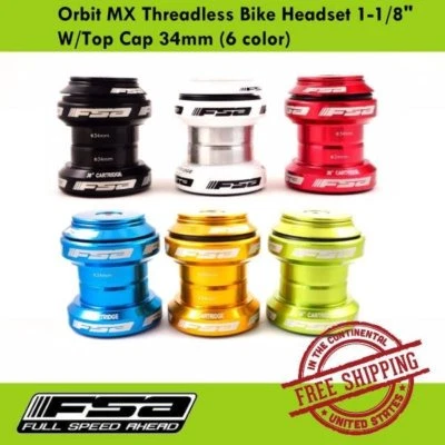 FSA Orbit MX Threadless Bike Headset 1-1/8" W/Top Cap 34mm (6 color) - image 1 of 4