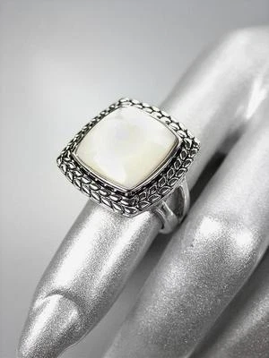 Anillo Cuadrado CLÁSICO Diseñador Plata Filigrana Madre Perla Concha Foto 1 de 4