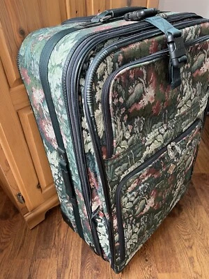 Vtg Atlantic 30” Suitcase Tapestry Green Floral Wheeled Rolling Luggage Storage - Image 1 of 4