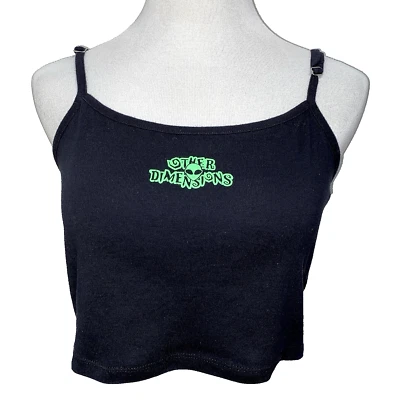 Alien Tank Top Cropped Medium Black 100% Cotton Green = Other Dimensions = - Image 1 of 4