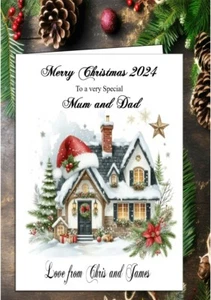 Personalisierte Weihnachtskarte Schneeszene Mama Papa Tochter Sohn Schwester Bruder - Bild 1 von 2