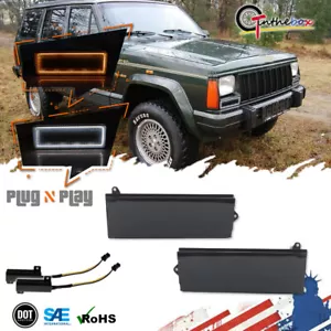 For 84-96 Jeep Cherokee & 86-92 Comanche Smoked LED DRL Turn Signal Lights 2PCS - Foto 1 di 11