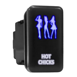 HOT CHICKS Blue/White LED Backlit Tall Push Button 1.54"x 0.83" (Fit: Toyota) - Picture 1 of 6