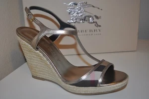 NIB BURBERRY Platfrom LEEHAM Wedge Espadrille Sandal Shoe Check Plaid EUR 40 - Picture 1 of 8